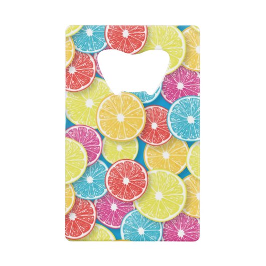 Citrusvruchten snijden pop kunst kredietkaart flessenopener (Voorkant)