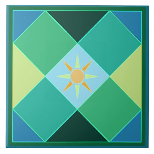 Citruszon in Morroccan blauwe groene citroenkleure Tegeltje (Voorkant)