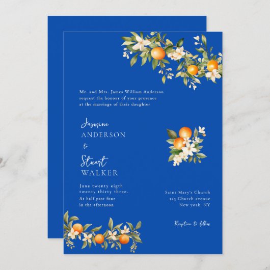 citurs  and blue Wedding  QR Code Invitation (Devant / Derrière)