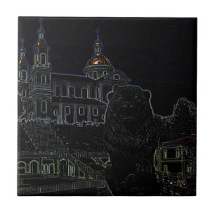City Architecture Church Lion Sketch Tegeltje