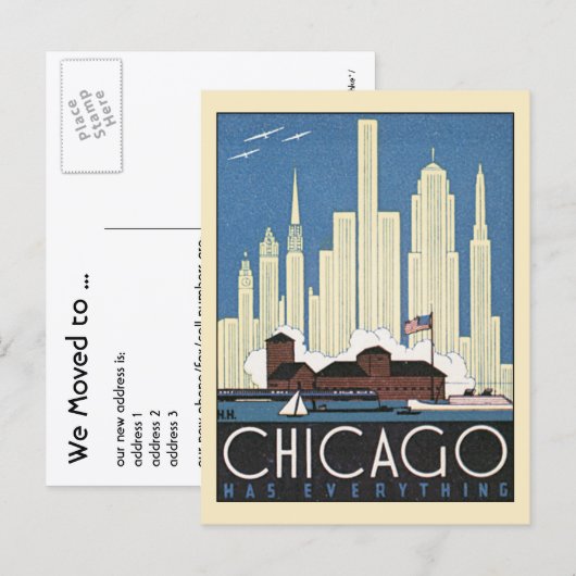 City, Chicago, Illinois, Adreswijziging Aankondigingskaart (Voorkant / Achterkant)