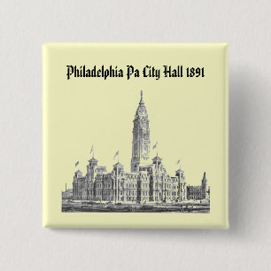 City Hall Philadelphia PA 1891 Vierkante Button 5,1 Cm