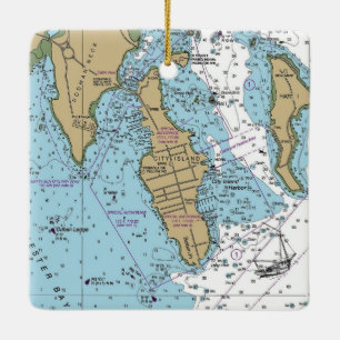 City Island Bronx NY Chart Keramisch Ornament