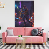 City Jazz Night Abstract Saxophonist Canvas Afdruk (Insitu (Woonkamer))