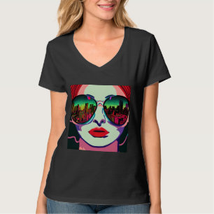 City Lady in zonnebril Unieke kleurrijke kunst T-shirt
