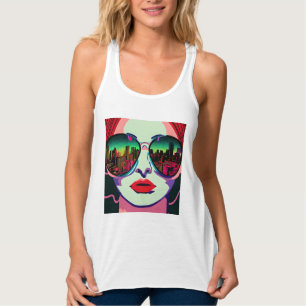 City Lady in zonnebril Unieke kleurrijke kunst Tanktop