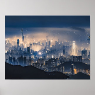 "City Lights at Night Canvas - Moderne stadsmuur D Poster