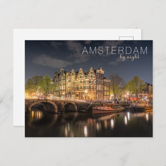 City Lights Reflection Amsterdam bij nacht Foto Briefkaart (Voorkant / Achterkant)