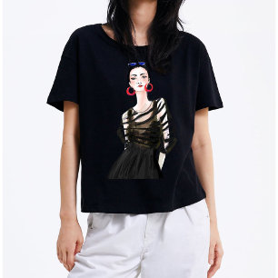 City Meisje In Zwart Modern Graphic Dames T-shirt