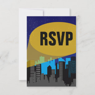 City Night Skyline Superheld Boys Birthday Party RSVP Kaartje