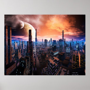 'City Nooit slaapt' Scifi Fantasy Art Poster