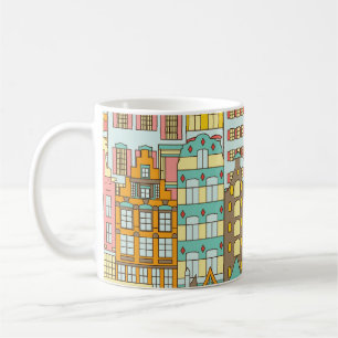 City Panorama schets: huizen naadloos. Koffiemok