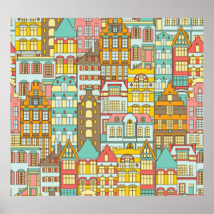 City Panorama schets: huizen naadloos. Poster