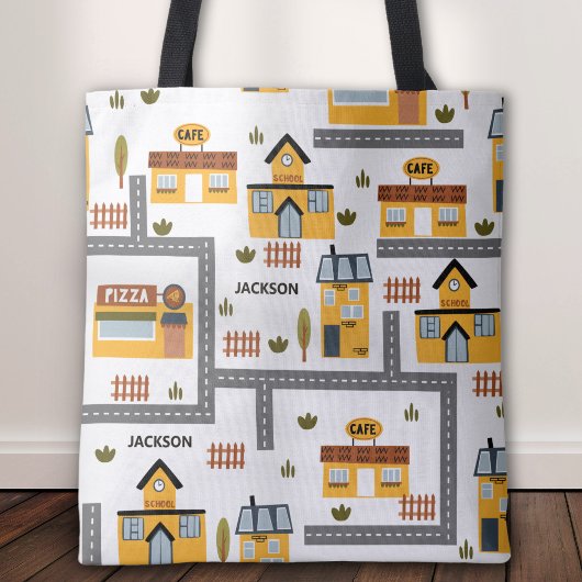 City Road Map Pattern Yellow and Grey Kinder Schoo Draagtas