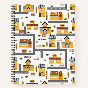 City Road Map Pattern Yellow and Grey Kinder Schoo Notitieboek