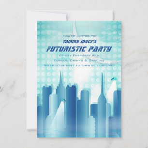 City Skyline Futuristic Party Invitation Kaart