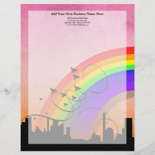 City Skyline met regenboog en vogelvlucht Briefhoofd Ontwerp