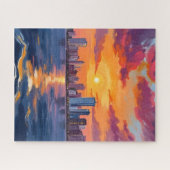 City Skyline Sunset Watercolor Art Legpuzzel (Horizontaal)