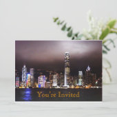 City Skyline Uitnodiging (Staand voorkant)