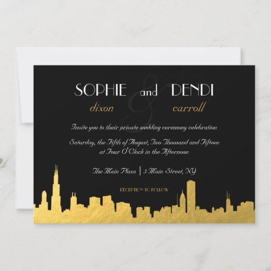 City Skyline Wedding Invitation Kaart (Voorkant)
