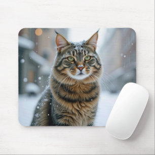 City Street Cat in de sneeuw Muismat