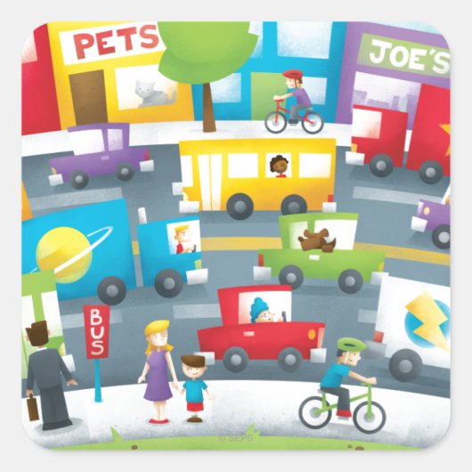 City Street Vierkante Sticker (Voorkant)