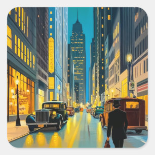 City Streets Magazine Illustratie Vierkante Sticker