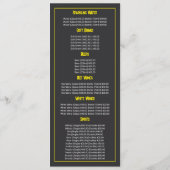 City Sunrise, Restaurant Slimline Menu (Achterkant)