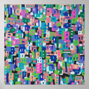 City-Uitzicht bij 's nachts Abstract schilderen Poster