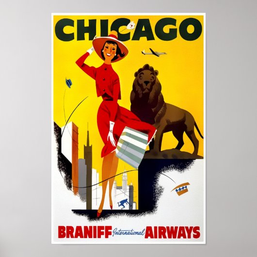 CITY VINTAGE TRAVEL C. VOORRUIT CHICAGO 1955 POSTER (Voorkant)