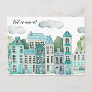 City We've Moved -  New Address Watercolor Door  Aankondigingskaart