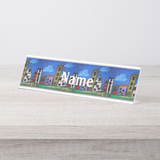 Cityscape Art van kinderen Bureau Naambordje (Voorkant)