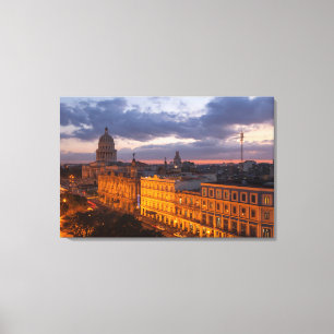 Cityscape at sunset, Havana, Cuba Canvas Afdruk