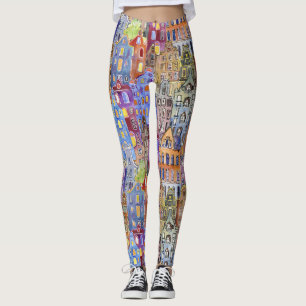 Cityscape huizen, naadloos stedelijk patroon. leggings