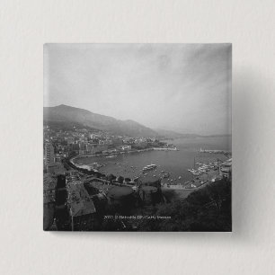 Cityscape in de haven B&W verhoogd uitzicht Vierkante Button 5,1 Cm