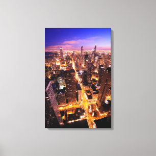 Cityscape in de nacht van Chicago Canvas Afdruk