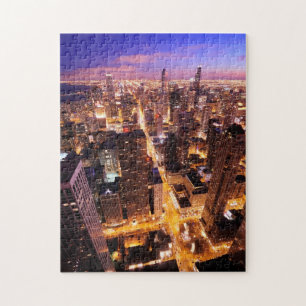 Cityscape in de nacht van Chicago Legpuzzel