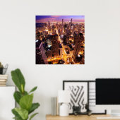 Cityscape in de nacht van Chicago Poster (Thuiskantoor)