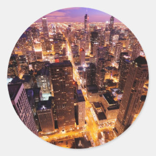 Cityscape in de nacht van Chicago Ronde Sticker