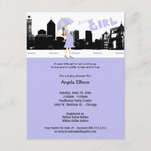 Cityscape Lavender en Grey Baby shower Invitation Kaart