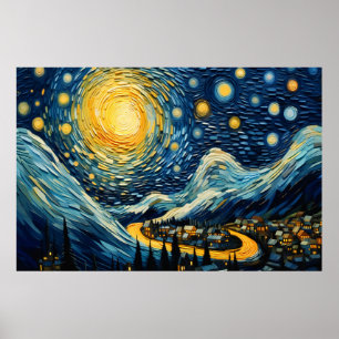 Cityscape met maanlicht poster
