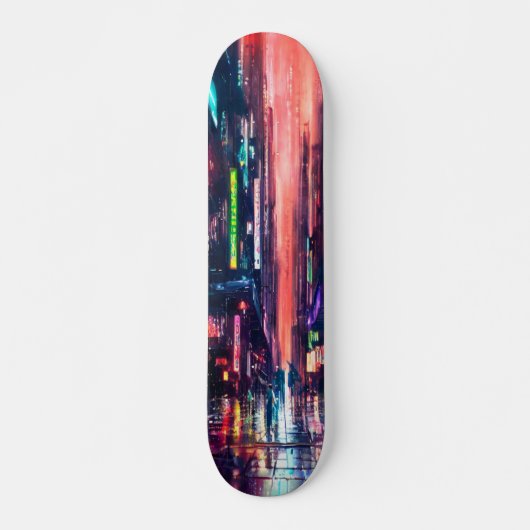 CityScape Neonverlichting in regenontwerp Skateboard (Voorkant)