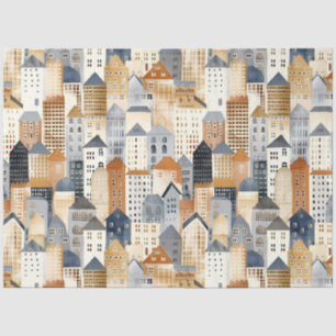 Cityscape tekening naturals en blauw tissuepapier