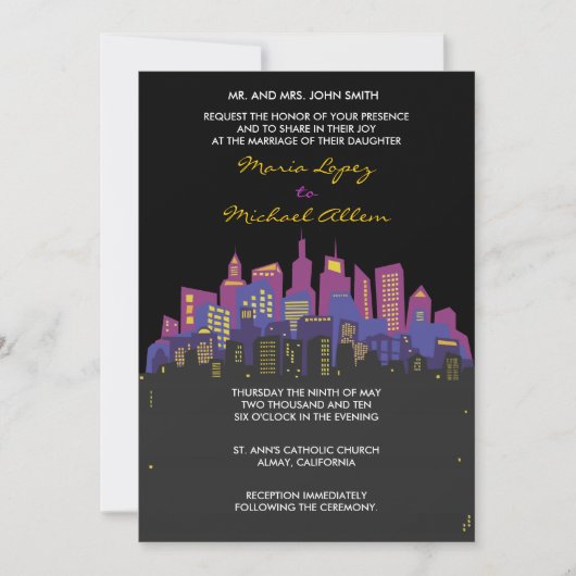CITYSCAPE Wedding Invitation Invite Kaart (Voorkant)