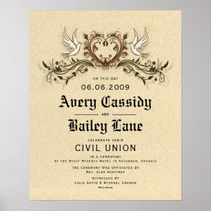 "Civil Union" legant Floral Wedding Certificate Poster