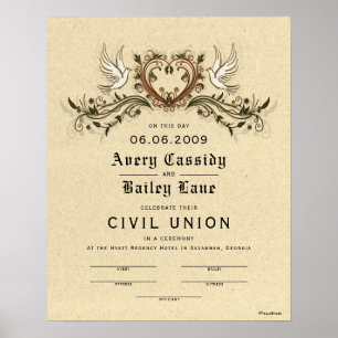 "Civil Union" legant Floral Wedding Certificate Poster