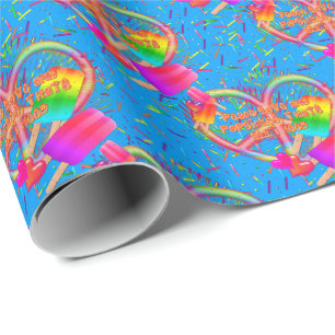 CKC-Peace, Love and Popsicle's, Blue-Gift Wrapping Cadeaupapier