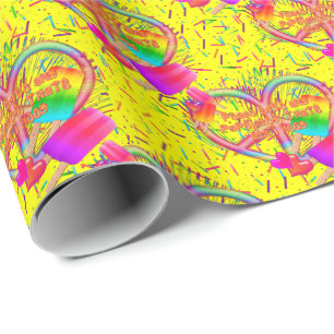 CKC-Peace, Love and Popsicle's, Yellow-Gift Wrap Cadeaupapier