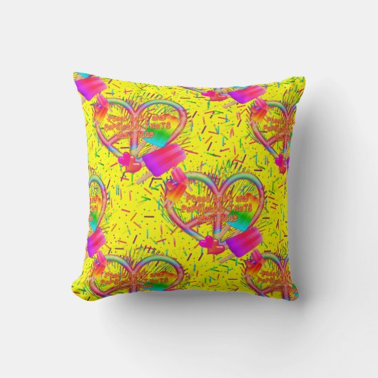 CKC-Peace, Love and Popsicle's-Yellow Sq Coussin (Recto)
