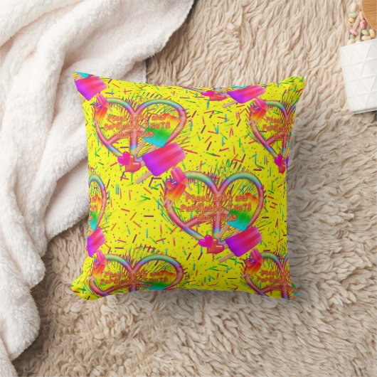 CKC-Peace, Love and Popsicle's-Yellow Sq Pillow Kussen (Deken)